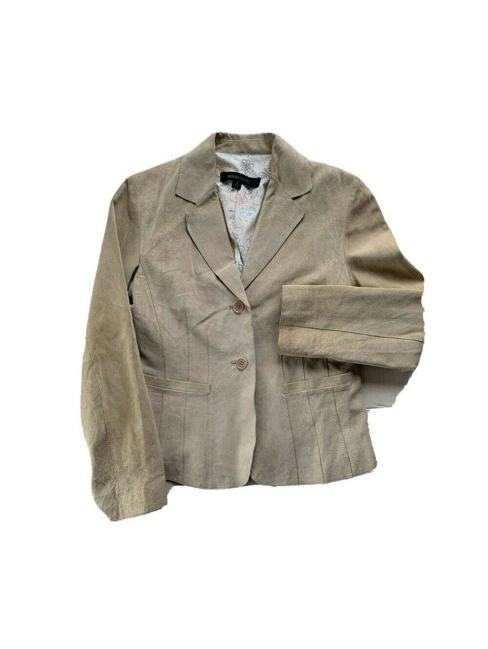Women's Siena Studio Ivory Suede Leather Jacket Size 8 Button Blazer Pockets